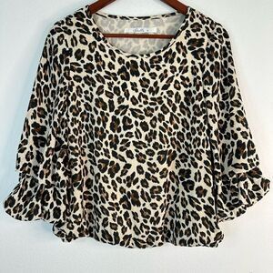 Stella Leopard Print‎ Bubble Hem Bell Sleeve Blouse Womens 10 Preppy Mob Wife